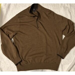 Brooks Brothers 346 Mens M Merino Wool Sweater Brown Button Polo Pullover.